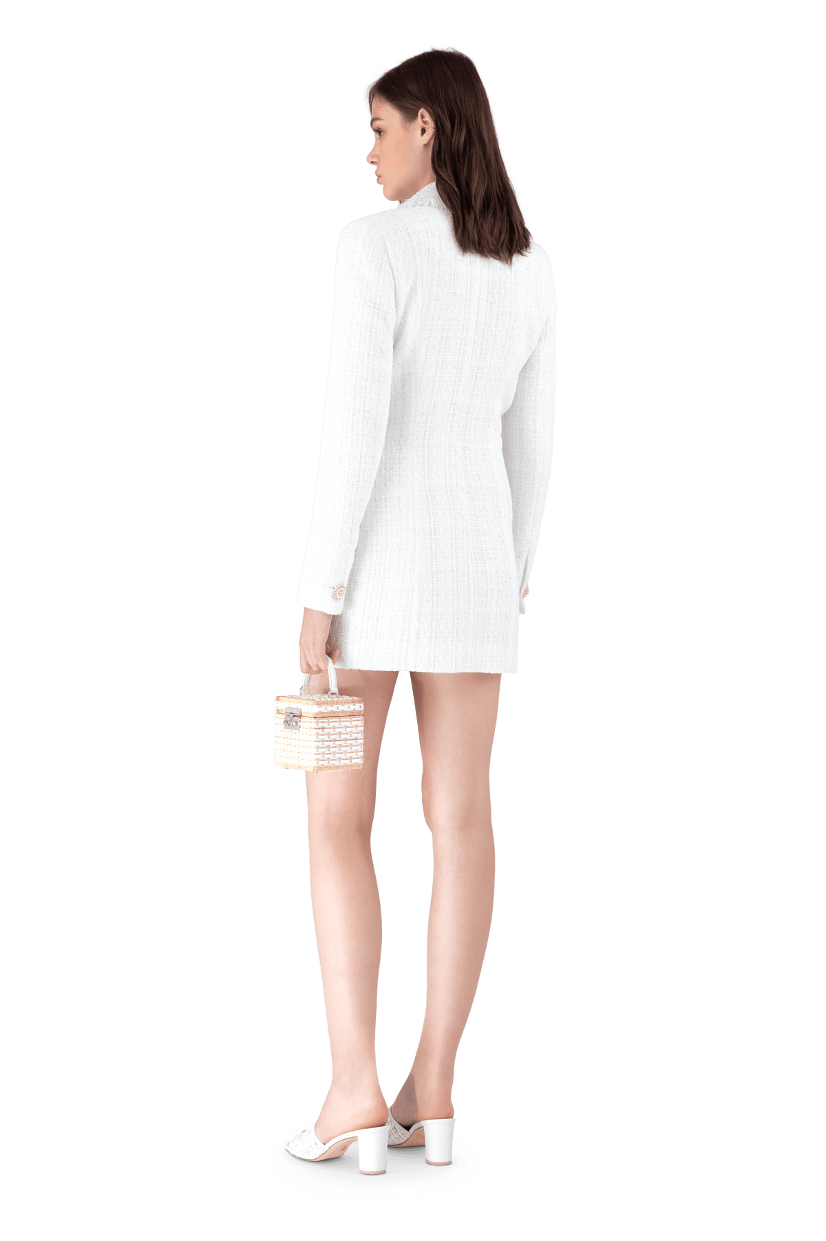 White Sequin Tweed Tailored Fitted Dress